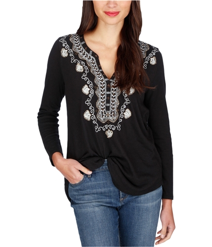 Lucky Brand Womens Embellished Bib T Knit Blouse 001 S