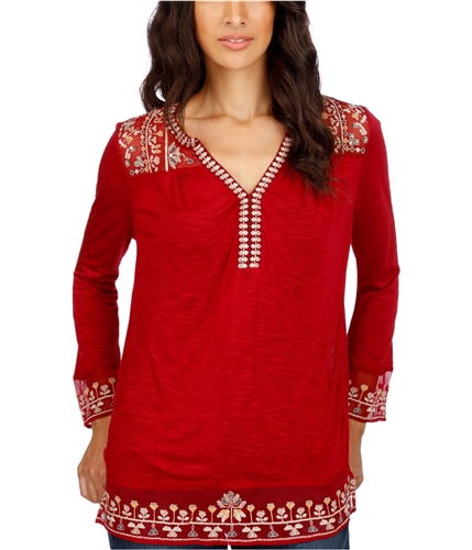 Lucky Brand Womens Embroidered Peasant Blouse 3tr M