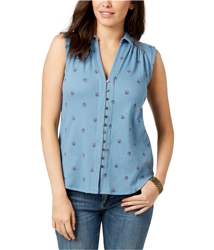 Lucky Brand Womens Ditsy Button Down Blouse blue S