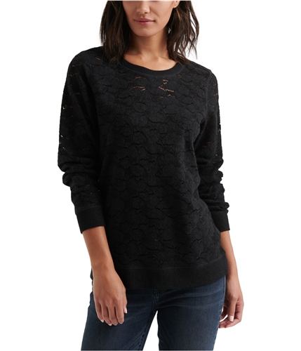 Lucky Brand Womens Brushed Lace Tunic Sweater black XS