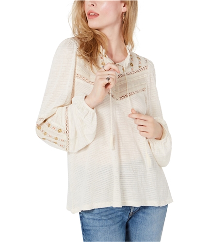 Lucky Brand Womens Embroidered Peasant Blouse beige S