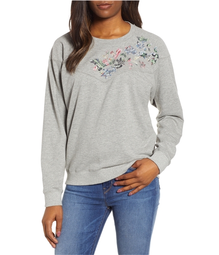 Lucky Brand Womens Floral Appliqued Sweatshirt medgray XS