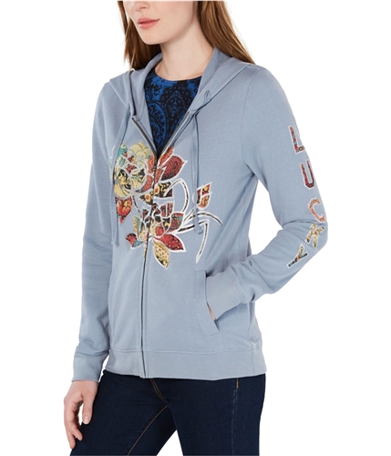 Lucky Brand Womens Legacy Floral Graphic Hoodie Sweatshirt blue XS