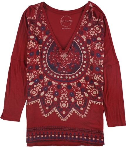 Lucky Brand Womens Long Sleeve Graphic T-Shirt red S