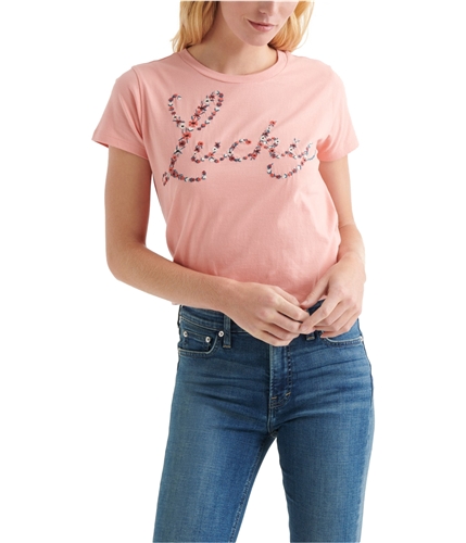 Lucky Brand Womens Embroidered Logo Embellished T-Shirt pink XS