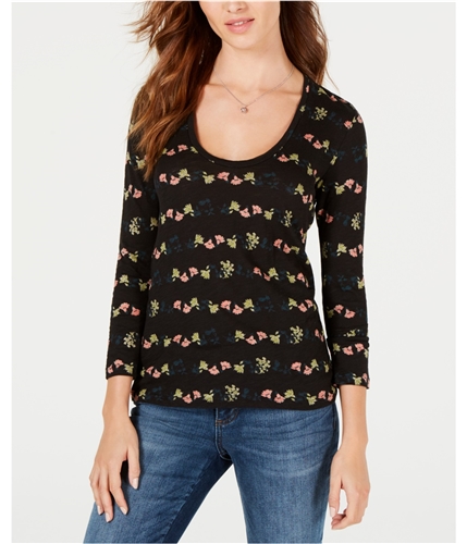 Lucky Brand Womens Flower Stripe Basic T-Shirt black XL