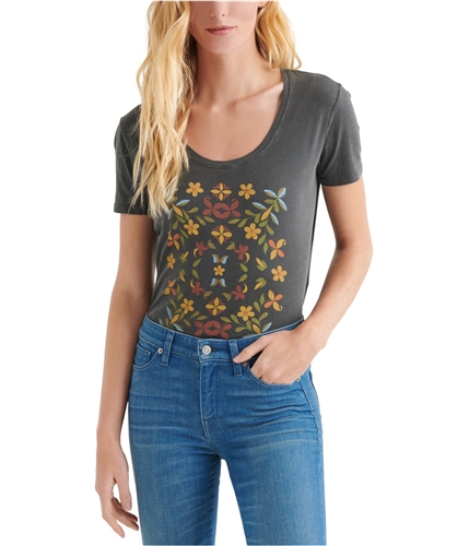 Lucky Brand Womens Mosaic Graphic T-Shirt black S