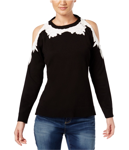 I-N-C Womens Lace Trim Pullover Sweater deepblack L