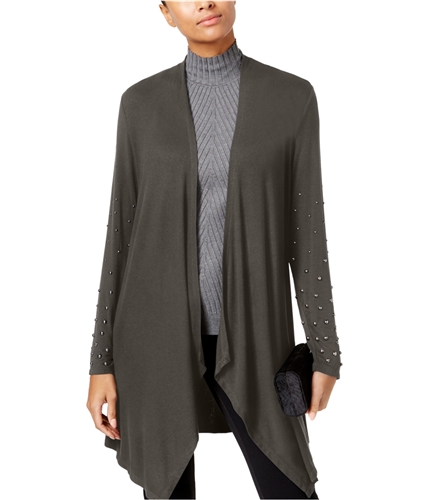 I-N-C Womens Studded-Sleeve Cardigan Sweater deepblack XL