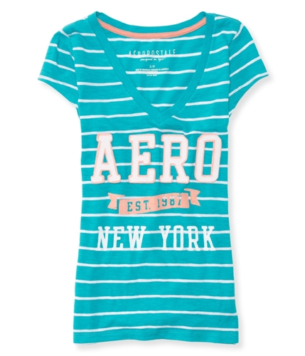 Aeropostale Womens Striped New York Embellished T-Shirt 127 XS