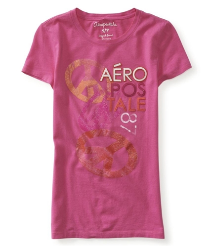 Aeropostale Womens Embroidered Glitter Peace Sign Embellished T-Shirt 670 M