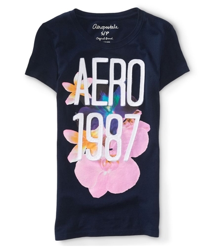 Aeropostale Womens Aero 1987 Embroidered Floral Embellished T-Shirt 404 S