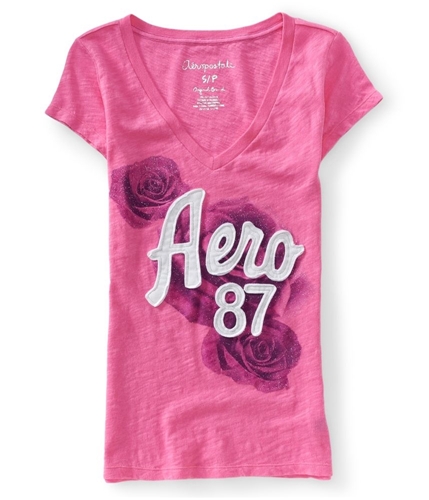 Aeropostale Womens Glitter Roses Fashion Embellished T-Shirt 693 XL