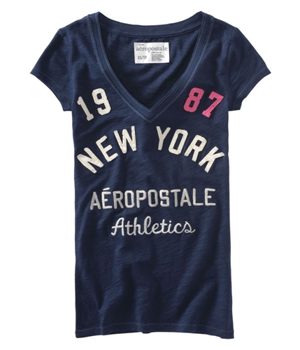 Aeropostale Womens 1987 New York V-neck Graphic T-Shirt navynightblue S