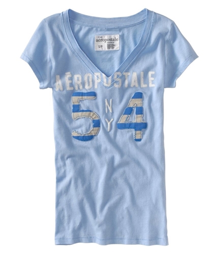 Aeropostale Womens Cut Vneck Embellished Ny #54 Graphic T-Shirt crystalblue XS