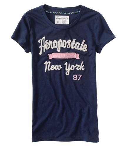 Aeropostale Womens New York Nametag Sleeve Graphic T-Shirt navyniblue XS