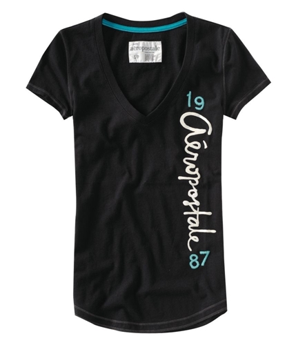 Aeropostale Womens V-neck Graphic T-Shirt black XS