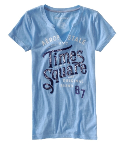 Aeropostale Womens Times Square Graphic T-Shirt crystalblue M