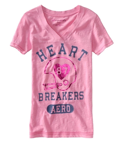 Aeropostale Womens Heart Breaker Aero #87 Shimmer Graphic T-Shirt bubbleg S