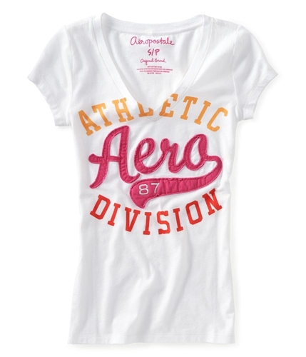 Aeropostale Womens V-neck Embroidered Graphic T-Shirt bleach XL