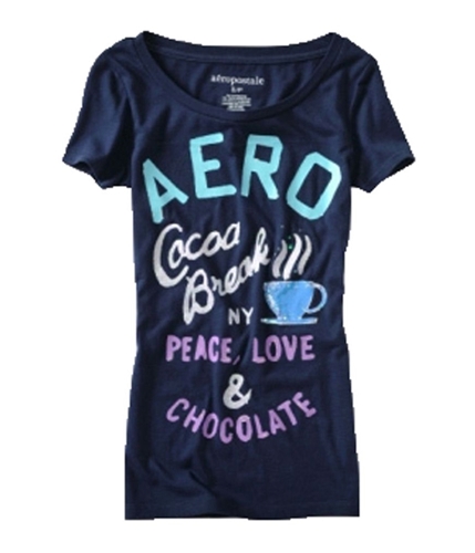 Aeropostale Womens Glitter Cocoa Break Graphic T-Shirt navyni XL