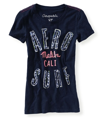 Aeropostale Womens Sequine Malibu Cali Surf Graphic T-Shirt 404 XS