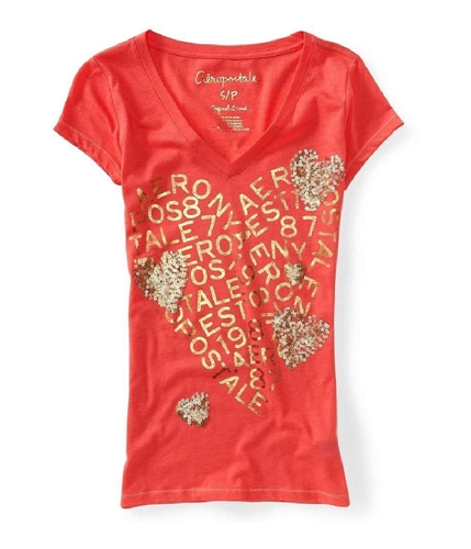 Aeropostale Womens Shimmer Heart V-neck Graphic T-Shirt 806 XS