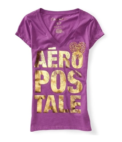 Aeropostale Womens Foil Jeweled Heart V-neck Graphic T-Shirt 589 XS