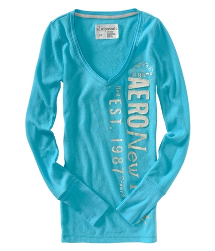 Aeropostale Womens Thermal Crew-neck V-neck Knit Sweater ocean XS