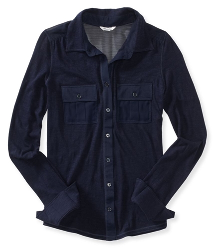 Aeropostale Womens Chiffon Pocket Knit Button Up Shirt 404 XS