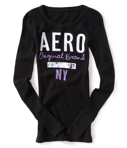 Aeropostale Womens Distressed Thermal Sweater black XS