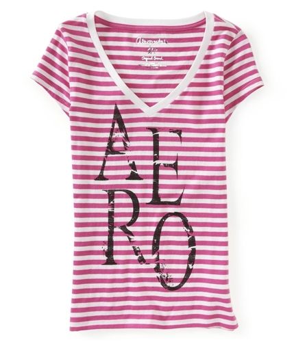 Aeropostale Womens Distressed Aero Stripe V-neck Graphic T-Shirt 670 XS