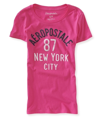 Aeropostale Womens Glitter Graphic New York City Embellished T-Shirt 670 S