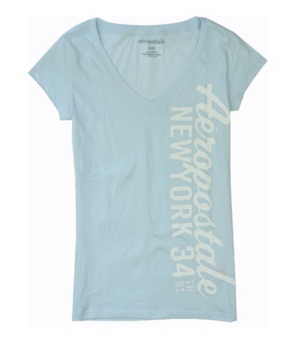 Aeropostale Womens V-neck Ny Screen Print Graphic T-Shirt paleblue S