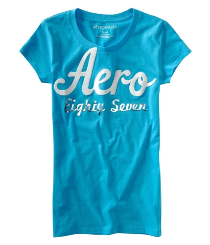 Aeropostale Womens Puff Paint Aero Graphic T-Shirt curacaoaqua XS
