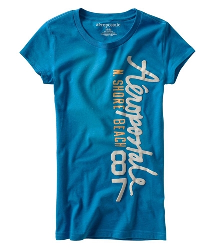 Aeropostale Womens N. Shore Puff Paint Graphic T-Shirt bluedu S