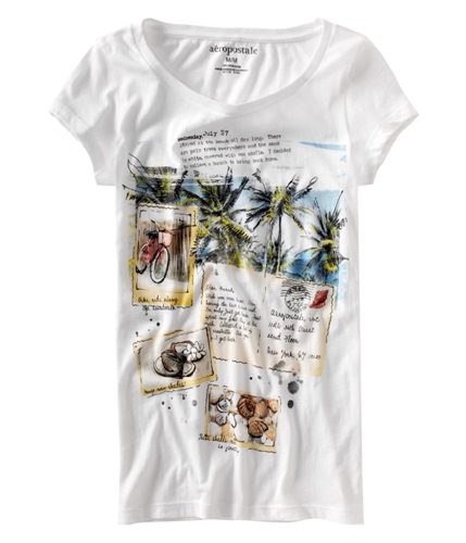 Aeropostale Womens Postcard Shell Crewneck Graphic T-Shirt bleach XL