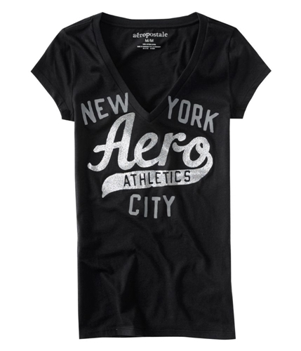 Aeropostale Womens Aero New York Glitter Graphic T-Shirt black L