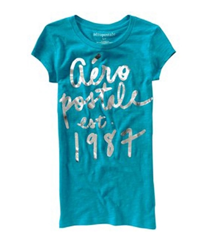 Aeropostale Womens Shimmer 1987 Graphic T-Shirt blueti S