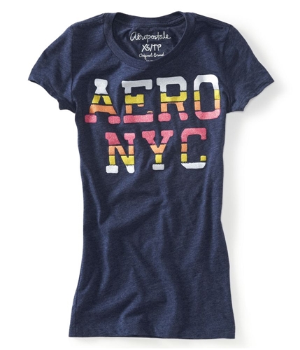 Aeropostale Womens Aero Nyc Glittery Graphic T-Shirt navyni XS