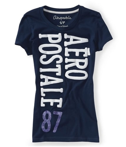 Aeropostale Womens Puff Paint Crew-neck Graphic T-Shirt navyni XS
