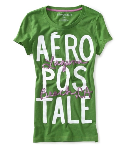 Aeropostale Womens Aero California Glittery Graphic T-Shirt green3 XS