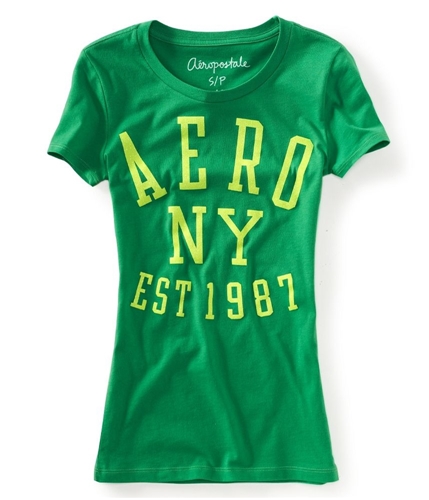 Aeropostale Womens Glittery Sparkly Graphic T-Shirt green3 M