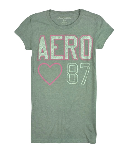 Aeropostale Womens Aero 87 Heart Glitter Crewneck Graphic T-Shirt medgrepink S