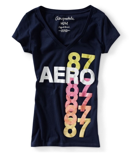Aeropostale Womens Glitter Multi 87'shsirt Graphic T-Shirt 404 XS
