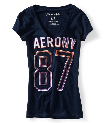 Aeropostale Womens Aero Ny 87 Glittery V-neck Graphic T-Shirt 404 XS