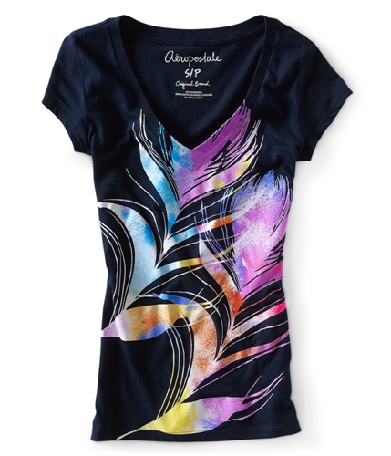 Aeropostale Womens V-neck Sparkle Graphic T-Shirt 404 S