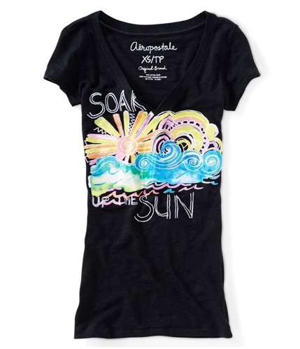 Aeropostale Womens V-neck Soak Up The Sun Graphic T-Shirt 001 XS