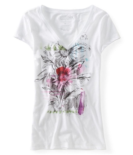 Aeropostale Womens Flower V-neck Graphic T-Shirt 102 L