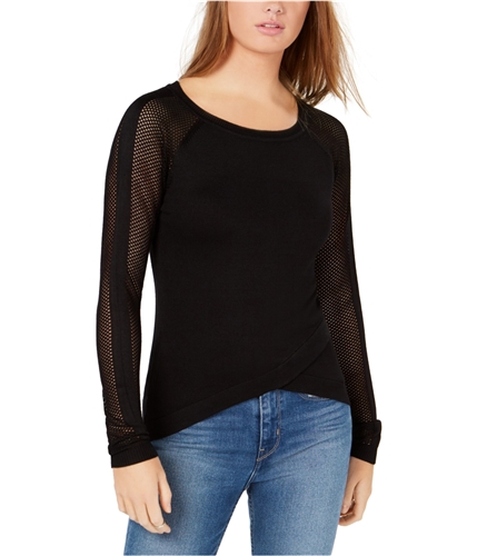 Say What? Womens Mesh Sleeve Pullover Sweater black L